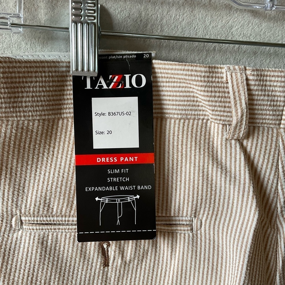 Tazio pants. Pen stripe. Beige and white. NWT Size 20